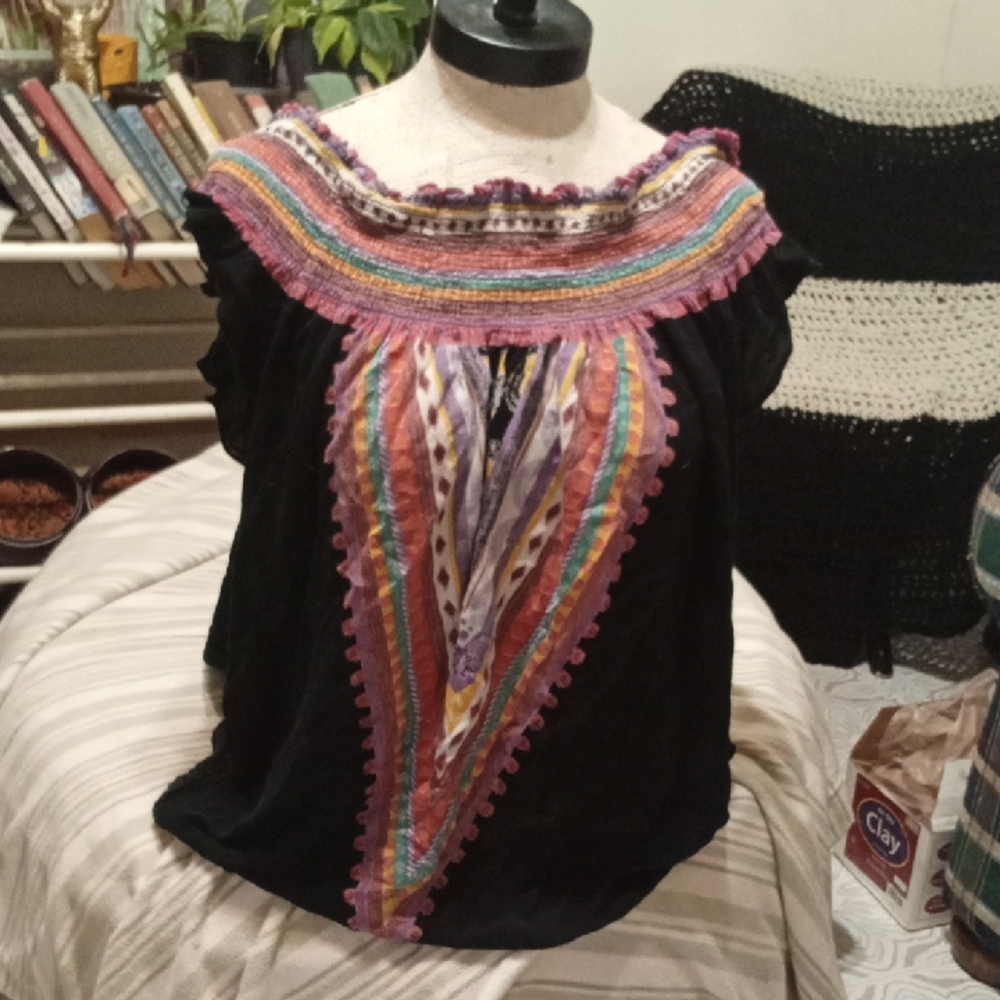 Colorful Womens Top Plus Sz 2x LOVE On Off Shoulder Tank Tee Vibrant Fiesta